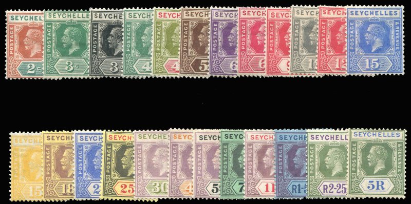 Seychelles #91-114 Cat$241.45, 1921-32 George V, complete set, hinged