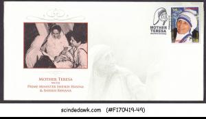 BANGLADESH 2012 102th BIRTH ANNIV. OF MOTHER TERESA SP. COVER WH BLACK CANCL.