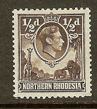 Northern Rhodesia, Scott #26, 1/2p King George VI, MLH