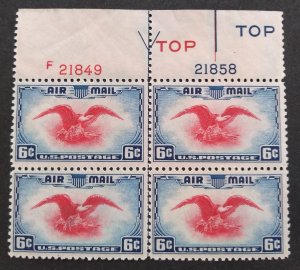 U.S. #C23 Eagle Holding Shield 6c Plate Block of 4, w/2P#'s, MNH.