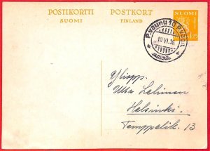 aa0679 - FINLAND - POSTAL HISTORY - POSTAL STATIONERY CARD AMBULANT TRAIN 1936-