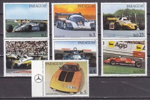 Paraguay, Scott cat. 2068 a-f, 2069. Racing Cars issue.