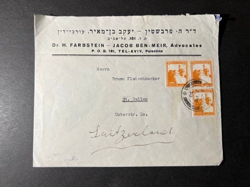 1939 Palestine Cover Tel Aviv to St Gallen Switzerland Dr H Farbstein