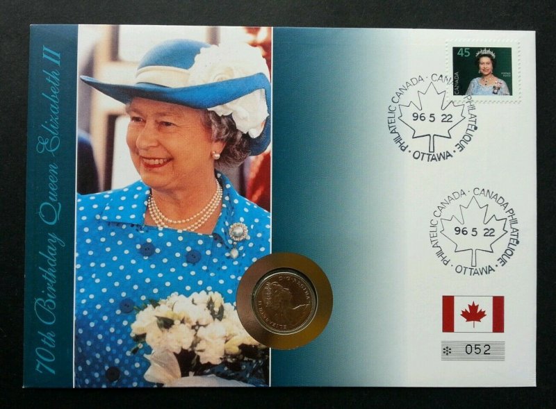 *FREE SHIP Canada 70th Birthday Queen Elizabeth II 1996 Royal FDC (coin cover)