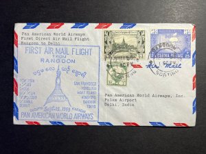 1953 Burma Myanmar Airmail First Flight Cover FFC Rangoon to Delhi India Pan Am