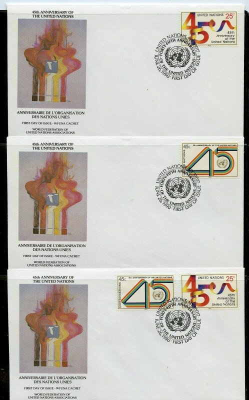 UN 1990 45th ANNIVERSARY  WFUNA CACHET BY ROBERT PEAK  ON 10 FIRST DAY COVERS 