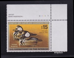 BOBPLATES #RW72 Hooded Merganser Upper Right Plate Single XF NH