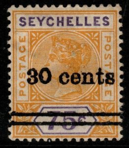 SEYCHELLES SG42b 1902 30c on 75c YELLOW & VIOLET REPAIREDS MTD MINT HINGE THIN