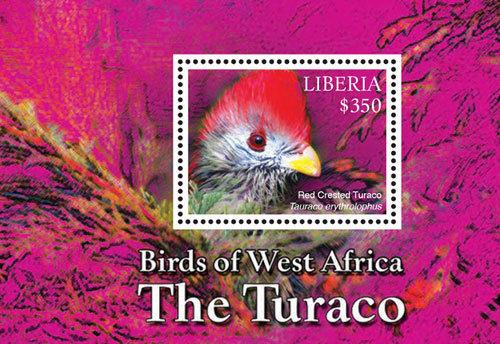 Liberia-2016 West Africa (Turaco) Birds on Stamps Souvenir Sheet MNH