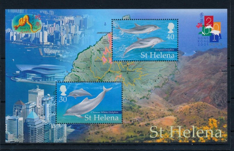 [48474] St. Helena 2001 Marine life dolphins Souvenir Sheet MNH