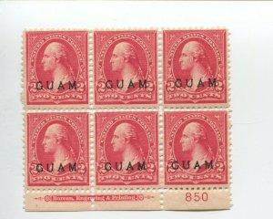 Guam 2 Overprint Mint Plate Block of 6 Stamps NH (Bz 706) ***UNDISTURBED GUM***