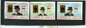 AJMAN 1969 OLYMPIC GAMES MEXICO/GERMANY GOLD MEDALS SET OF 3 STAMPS O/P MNH