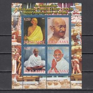 Malawi, 2008 Cinderella issue. Mahatma Gandhi, Death Anniversary, sheet of 4