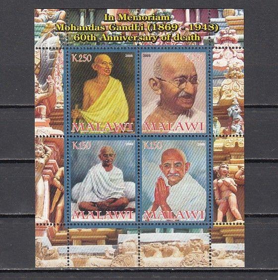 Malawi, 2008 Cinderella issue. Mahatma Gandhi, Death Anniversary, sheet of 4