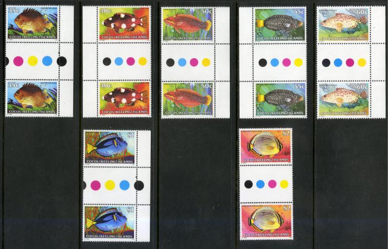 COCOS ISLAND 34-50 MNH GUTTER PAIRS SCV $20.30 BIN $12.50 MARINE LIFE