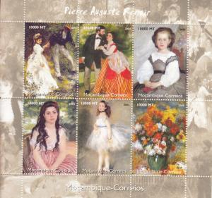 Mozambique 2004 MNH Scott #1731 Sheet of 6 10000m Pierre Auguste Renoir Paint...