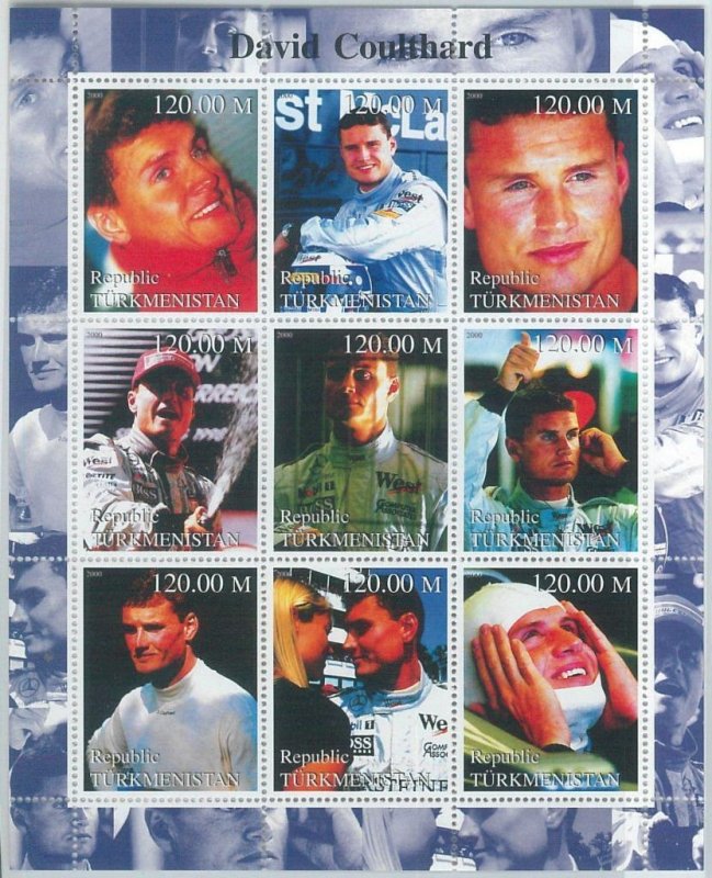 M1943 - TURKMENISTAN, 2000 MINIATURE SHEET: David Coulthard, Formula 1, McLaren