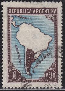 Argentina 446 USED 1937 Map of South America