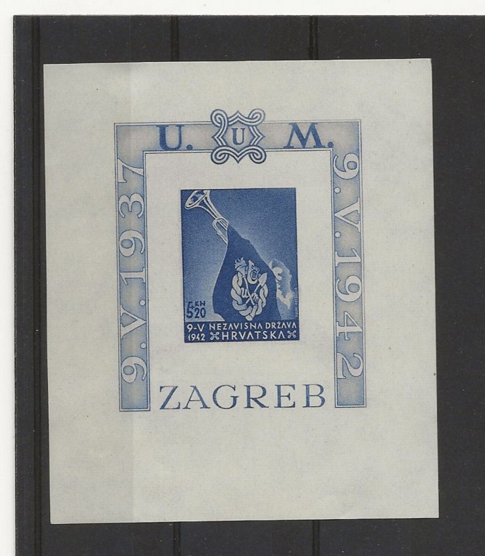 Croatia 1942 Ustacha miniature sheet imperforate sg.MS73b small fault on gum MNH