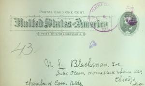 UX10 1 cent  Fancy Cancel Grant, black Postal Card UsedVF
