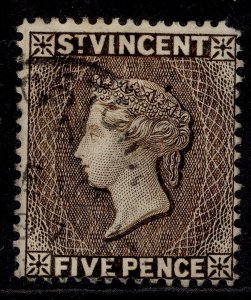 ST. VINCENT QV SG62, 5d sepia, USED. Cat £35.