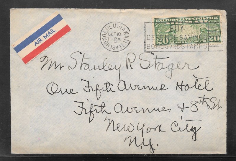 Just Fun Cover #C9 on HAWAII TO N.Y.  OCT/18/1947 AIR MAIL COVER (my4815)