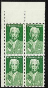 1987 William Faulkner Plate Block Of 4 22c Postage Stamps, Sc#2350, MNH, OG