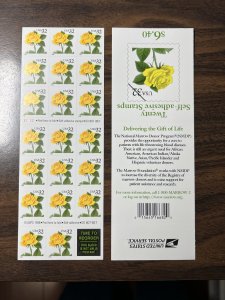 Scott 3049 32c Yellow Rose Booklet of 20 S2222 “Marrow Foundation” Back Cat $13