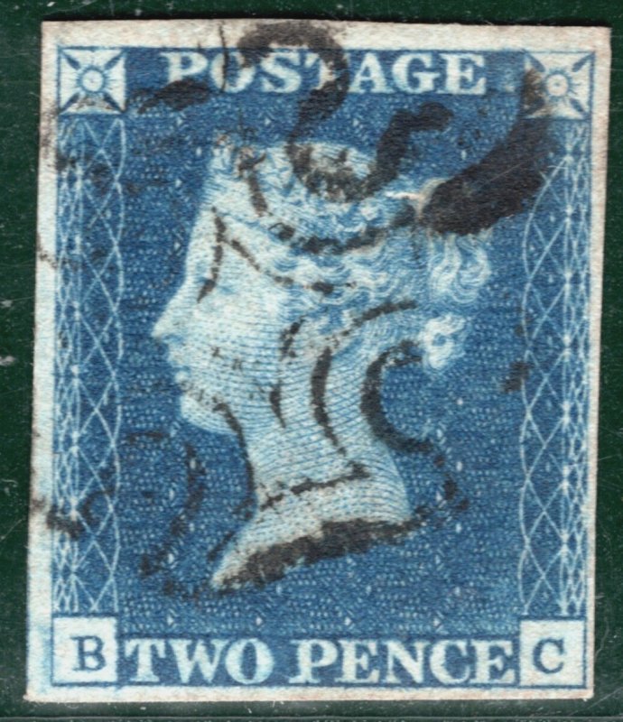 GB 1840 TWO PENCE BLUE QV Stamp SG.5 2d Plate 2 (BC) Used MX Cat £1,000 PRED4