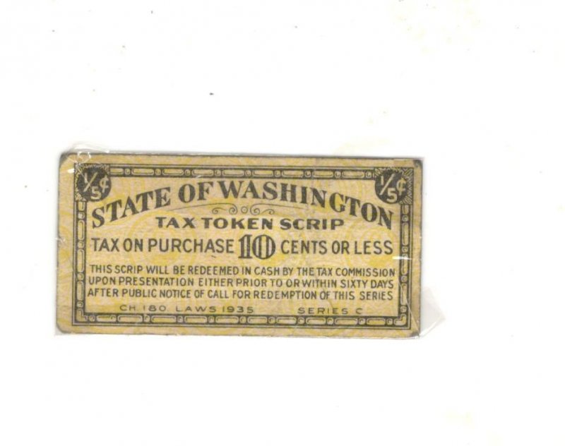 STATE OF WASHINGTON TAX TOKEN SCRIP