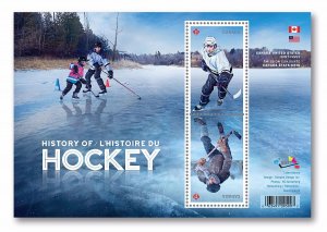 Canada 2017 #3039 MNH= HOCKEY HISTORY = JOINT ISSUE w/USA S/S of TETE-BECHE PAIR