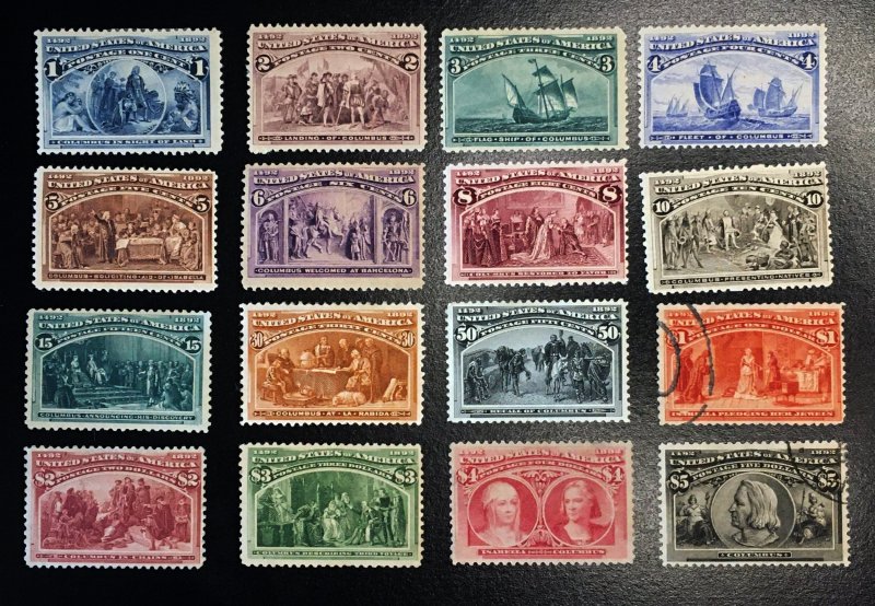 230 - 245 Complete Columbians with Certifications,  Vic's Stamp Stash