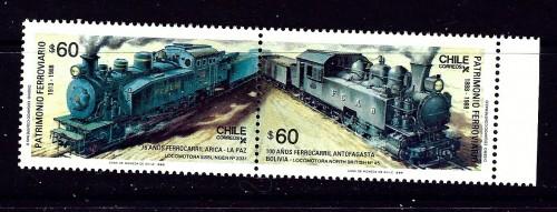 Chile 789b NH 1988 Trains setenant pair