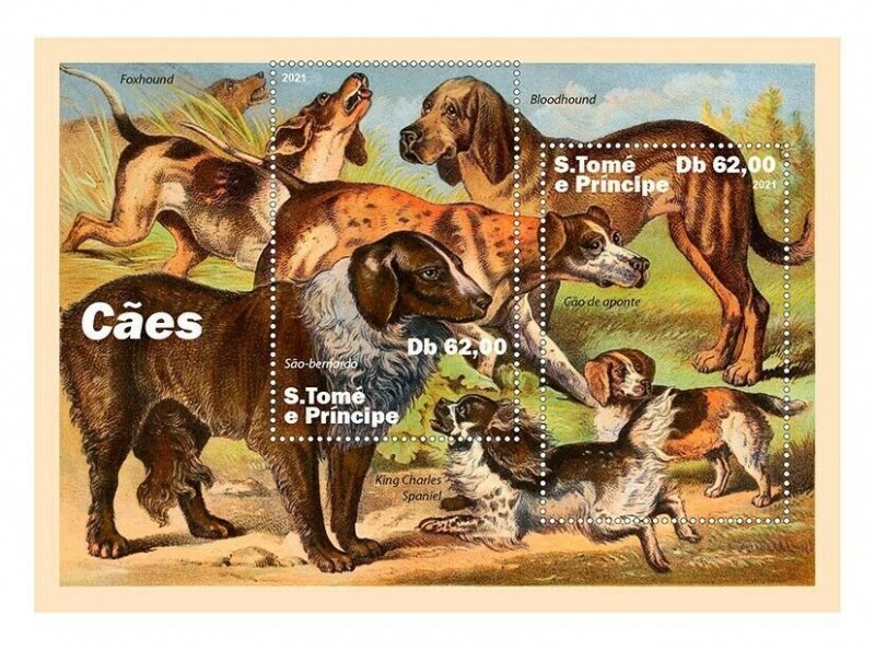 Sao Tome & Principe 2021 MNH Dogs Stamps St Bernard Bloodhound Dog 2v M/S 