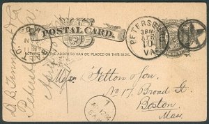 1880’s Petersburg VA 5 pointed Star in Circle fancy cancel on UX7 postal card