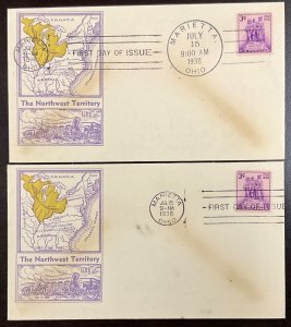 837 2 Staehle cachets Northwest Territory 150th Anniversary FDCs 1938