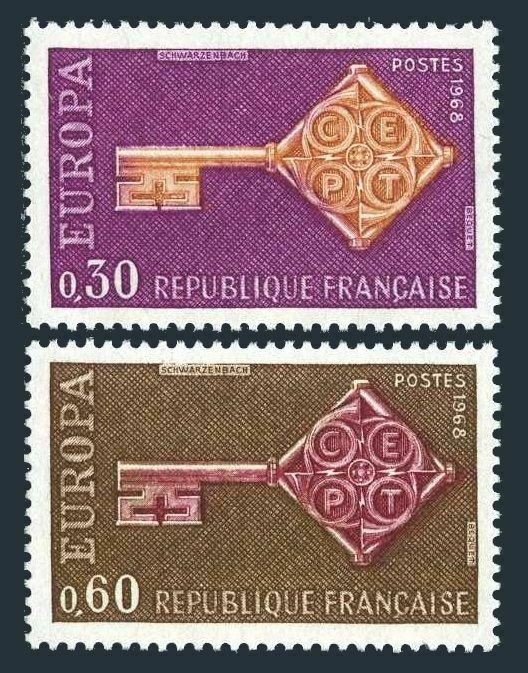 France 1209-1210,MNH.Michel 1621-1622 EUROPE CEPT-1968,Golden Key.