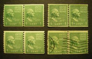 PREXIE, Scott 839, 1c Washington, Mint & Used Line Pair & Pair, Nice Set