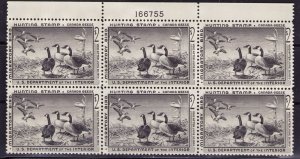 US.# RW25 FEDERAL DUCK STAMP PLATE BLOCK OF 6 - OGNH - XF CV $575.00