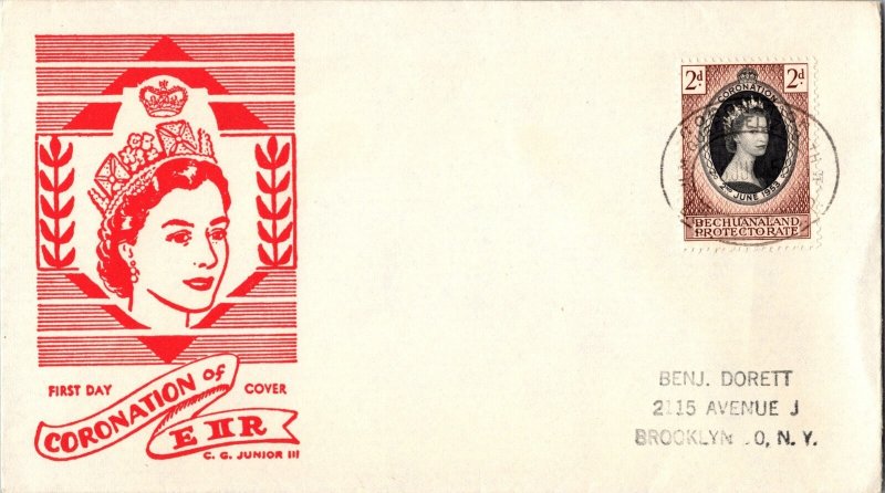 1953 Bechuanaland Lobatsi Elizabeth II ER Coronation Cover to USA NY Brooklyn