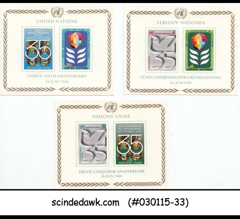 UNO UNITED NATIONS - 1980 35th ANNIVERSARY - SOUVENIR SHEET - MINT NH 3nos