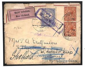 TT199 1922 GB Austria Forwarding agents Underpaid Returned to Sheffield Cook PTS