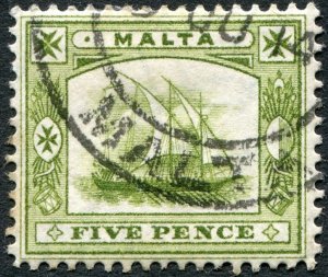 Malta 1910 5d pale sage-green SG60 used