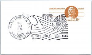 US POSTAL CARD SPECIAL EVENT POSTMARK TWO GREAT HERITAGES W.C.P.S. BARTLESVILLE