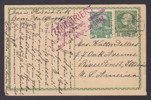 AUSTRIA 1916, Stamped postcard from Graz to River Forest USA Censored