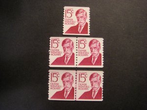 Scott 1305Ei, 15c Holmes, Line Pair, Pair & Single, dull gum, Type II, MNH Coil