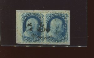 20 Franklin Type II Used Pair of 2 Stamps EFO MISPERF  (Stock 20 A1)