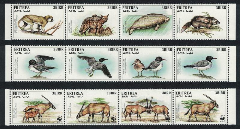 Eritrea WWF Beisa Oryx 12 stamps strips including 8 without WWF logo SG#319-330