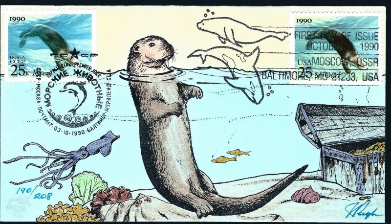 Pugh Designed/Painted Joint US & Russia Sea Otter FDC...29 of 208 created!
