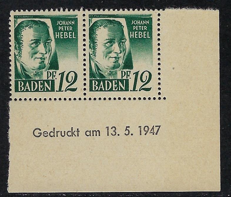 Germany - under French occupation Scott # 5N4, mint nh, pair, var print day+gum